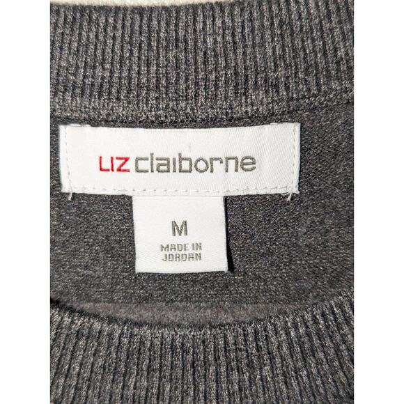 Liz Claiborne Women's Medium Gray Dress Short Sleeve Ribbed Knit Gold Buttons - Picture 3 of 15